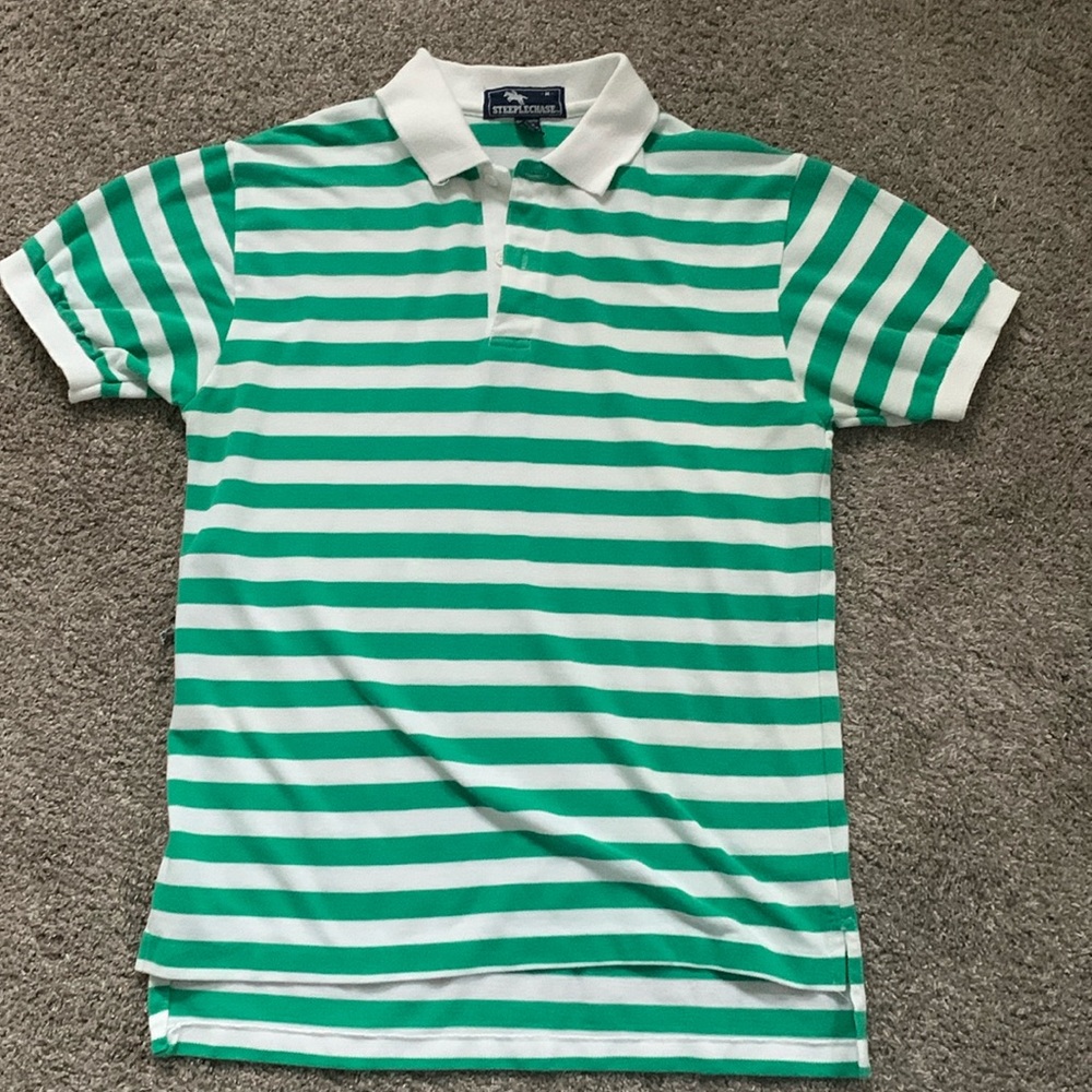 Steeplechase Men’s Medium green striped polo
